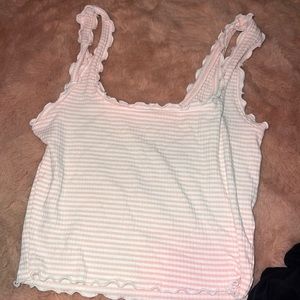 Ruffle trim striped tank